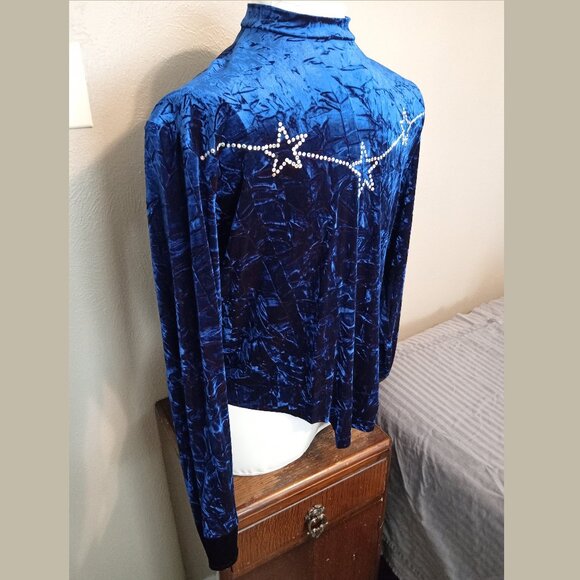 Blue Crushed Velvet Dance Costume with Swarovski Crystal AB 20ss Rhinestones - Picture 2 of 9